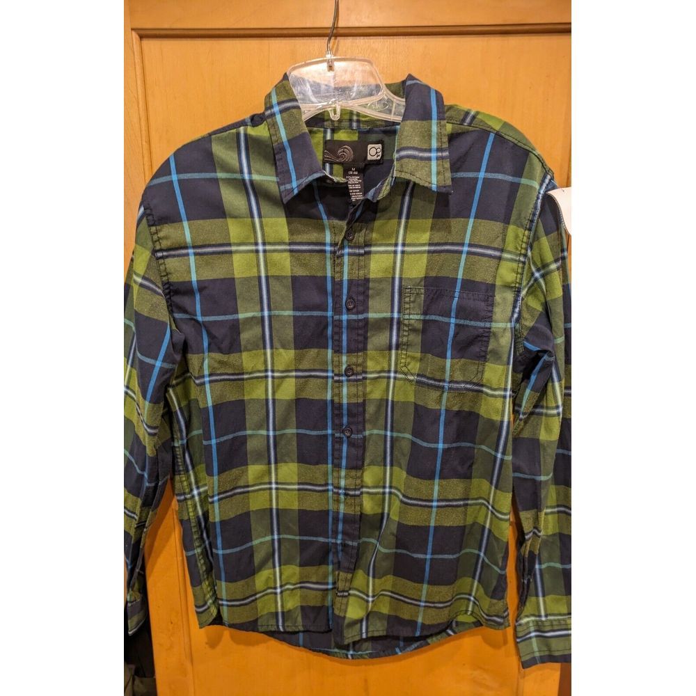 Ocean Pacific Men's Green Blue Plaid L/S Dress Shirt Size‎ Medium